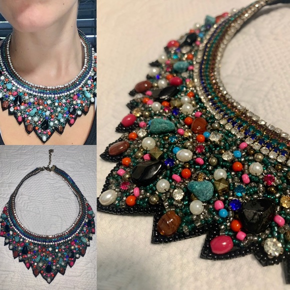 Colorful statement bib necklace (NWOT) - Picture 1 of 8